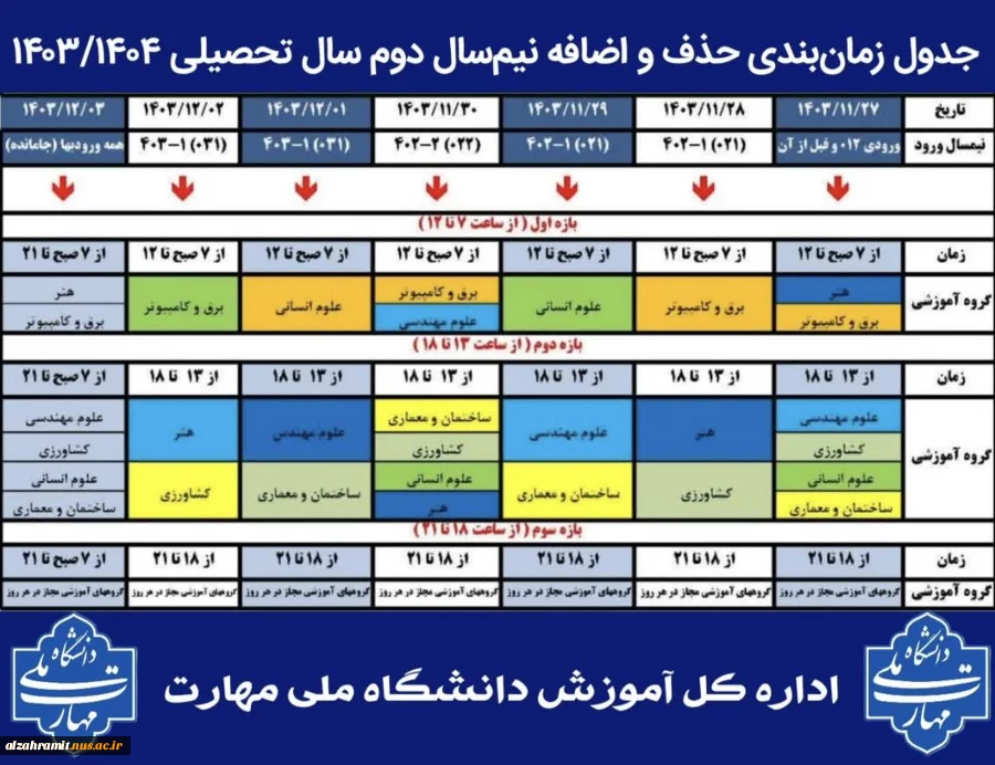 اعلام تاریخ‌های حذف و اضافه نیمسال دوم۱۴۰۳ 2